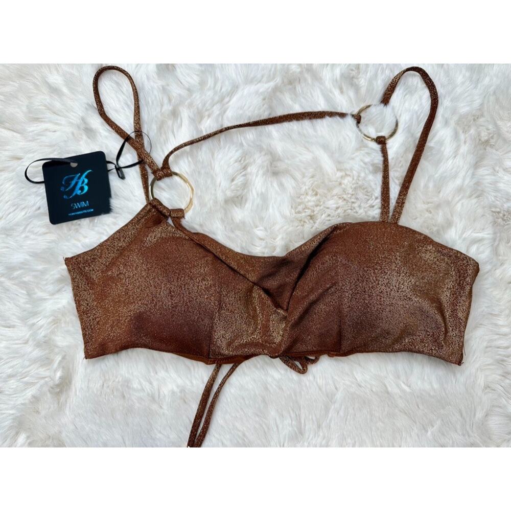 Honey Birdette SARIA🤎 Brown Gold Chocolate Shimmer Swim Set XL Top & L Bottom - Picture 3 of 7